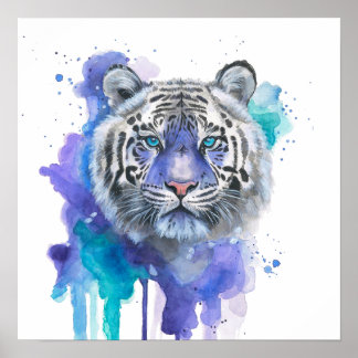 Färgrik Tiger Vattenfärg Konstverk Poster