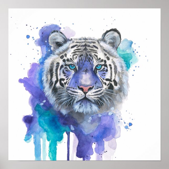 Färgrik Tiger Vattenfärg Konstverk Poster (Framsidan)