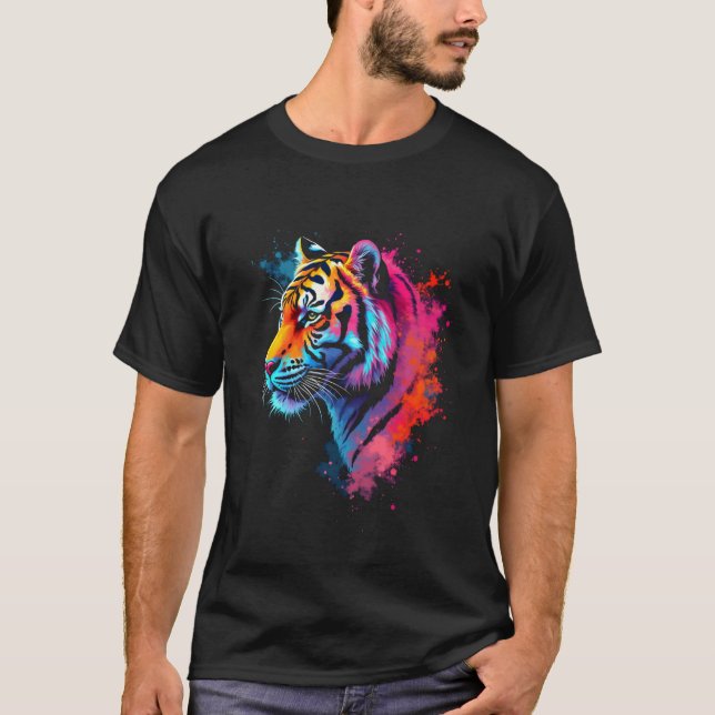 Färgrik tigerhuvud t shirt (Framsida)