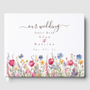 Färgrik trädgård Boho vilda blommor gästbok
