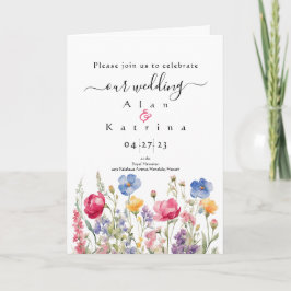 Färgrik trädgård Boho vilda blommor vikta inbjudan