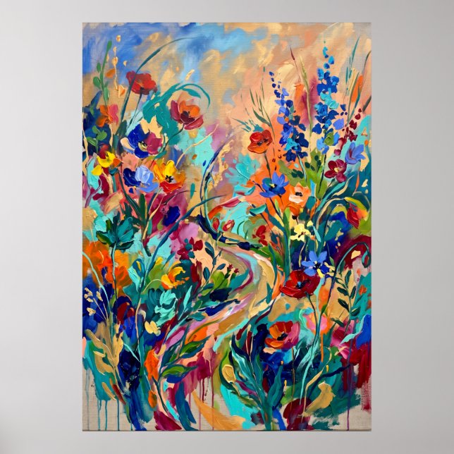 Färgrik Trädgårdsaffisch med Vilda Blommor Poster (Framsidan)