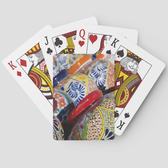 Färgrik traditionell handmålad mexikansk keramik spel kort (Baksidan)