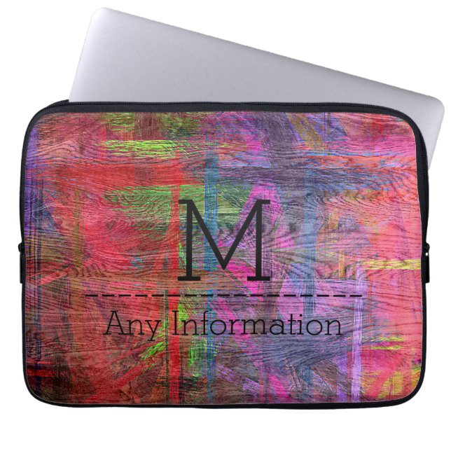 Färgrik Trästruktur Textur Monogram #2 Laptop Sleeve (Framsidan)