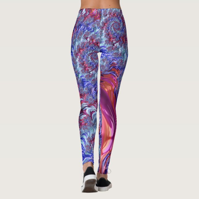 Färgrik Trippig Groovy Digital Abstrakt Fraktal Leggings (Baksida)