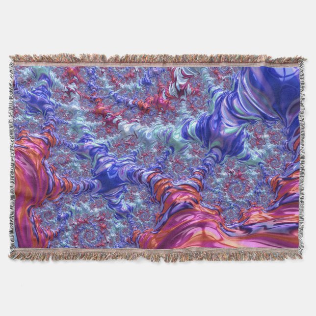 Färgrik Trippig Groovy Digital Abstrakt Fraktal Mysfilt (Framsidan)