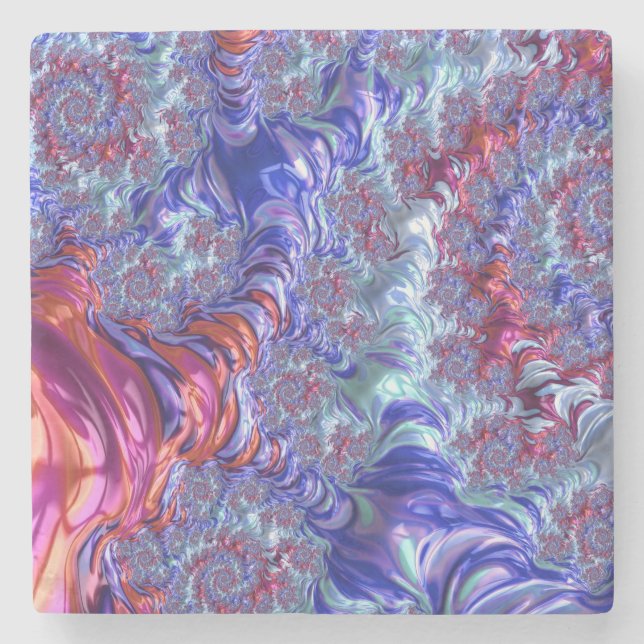 Färgrik Trippig Groovy Digital Abstrakt Fraktal Stenunderlägg (Framsidan)
