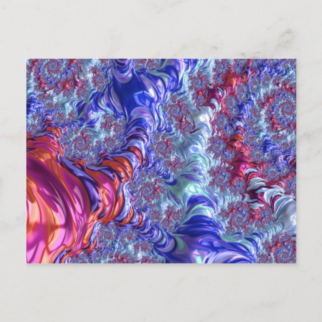 Färgrik Trippig Groovy Digital Abstrakt Fraktal Vykort (Framsida)