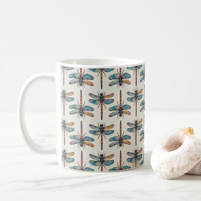 Färgrik Trollsländemönster Kaffemugg (Med munk)