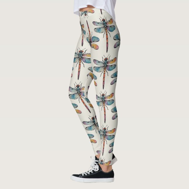 Färgrik Trollsländemönster Leggings (Vänster)