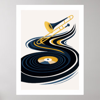 Färgrik trombon & vinylskivekonst poster
