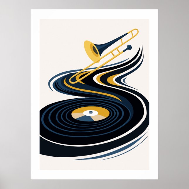 Färgrik trombon & vinylskivekonst poster (Framsidan)