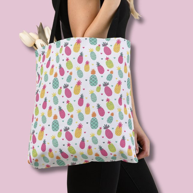 Färgrik tropisk ananasmönster tygkasse (Pineapple tote bag)