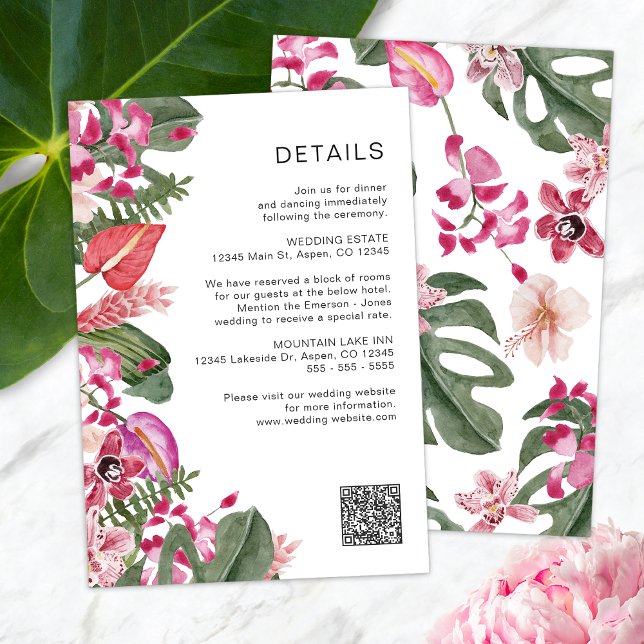 Färgrik Tropisk Blomma Tilläggskort (Colorful Tropical Floral Watercolor Enclosure Card QR Code by Painted Paperie
)