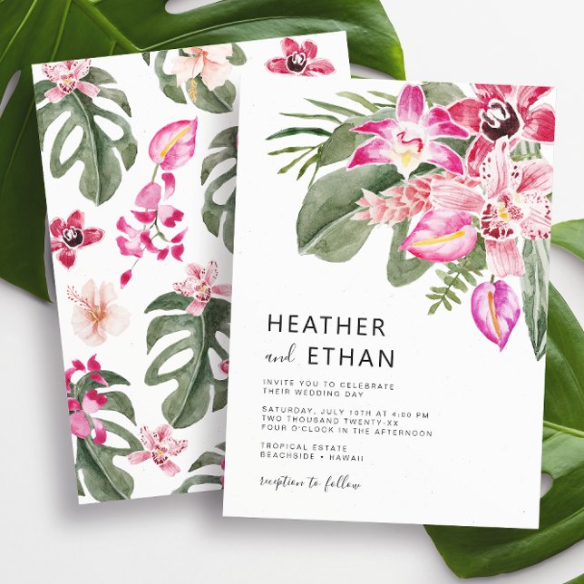Färgrik Tropisk Blommig Bröllop Inbjudningar (Colorful Watercolor Tropical Floral Wedding Invitation by Painted Paperie
)