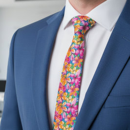 Färgrik Tropisk Blommig Mönster Slips