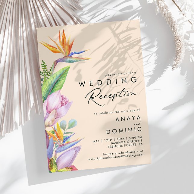 Färgrik Tropisk Blommig | Peachy Reception för Brö Inbjudningar (Skapare uppladdad)