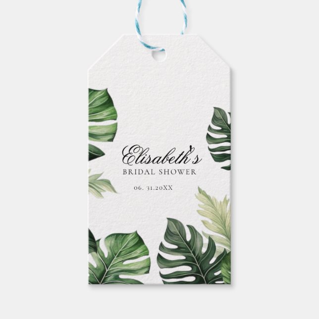 Färgrik tropisk blomster | Bröllsdusch med grönska Presentetikett (Framsidan)