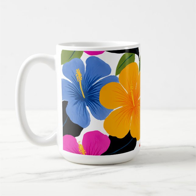 Färgrik tropisk blomster kaffemugg – Livlig blomni (Vänster)