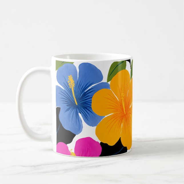 Färgrik tropisk blomster kaffemugg – Livlig blomni (Vänster)
