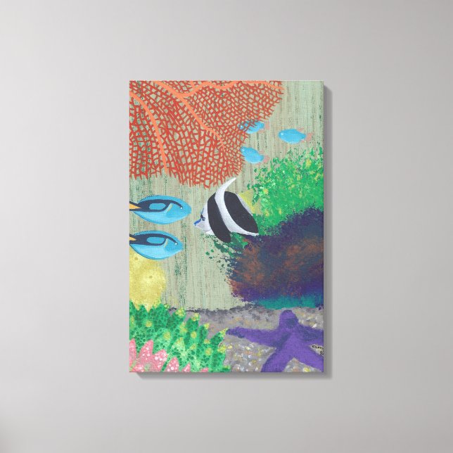 Färgrik tropisk fiskmålning inklädd canvas (Framsida)