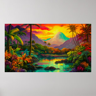 Färgrik tropisk öparadis   poster