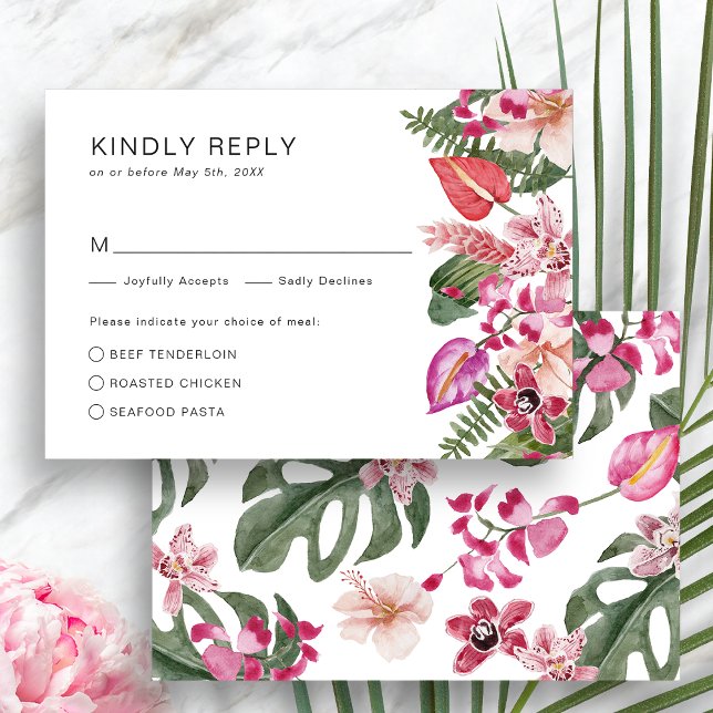 Färgrik Tropisk OSA Kort (Elegant Colorful Tropical Floral  RSVP Card by Painted Paperie)