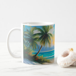Färgrik Tropisk Paradisiskt Hav & Palmer Kaffemugg