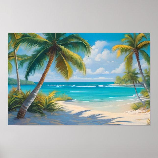 Färgrik Tropisk Paradisiskt Hav & Palmer Poster (Framsidan)