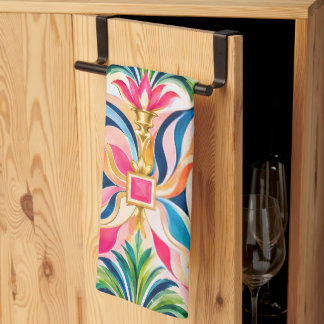 Färgrik Tropisk Rosa Grön Art Deco Kökshandduk