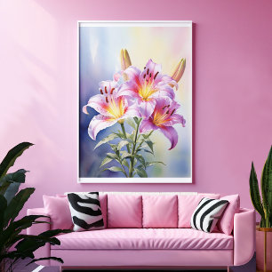 Färgrik Tropisk Rosa Lilja Blommig  Poster