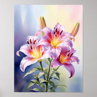 Färgrik tropisk rosa lilja blomster poster