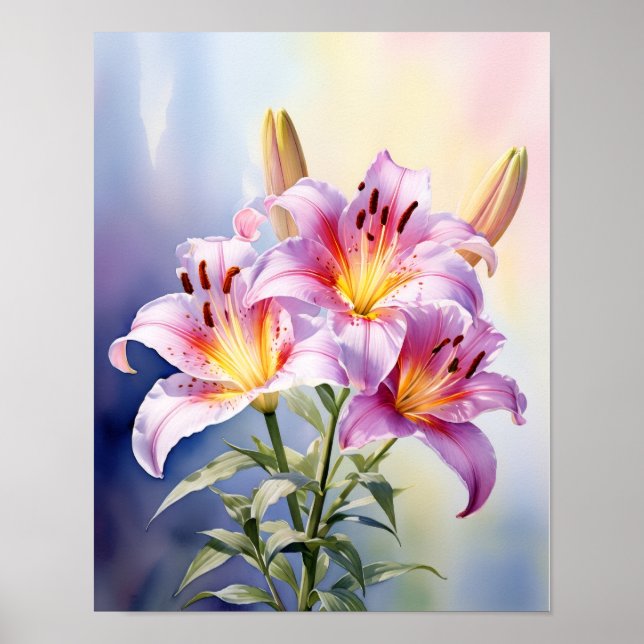 Färgrik tropisk rosa lilja blomster poster (Framsidan)
