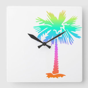 färgrik tropisk sommar för neonpalmträd fyrkantig klocka