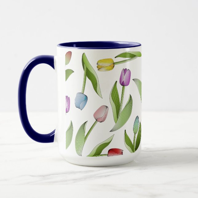 Färgrik Tulpan Blommönster Kaffe Mugg (Vänster)