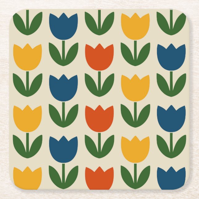 Färgrik Tulpanmönster Underlägg Papper Kvadrat (Framsidan)