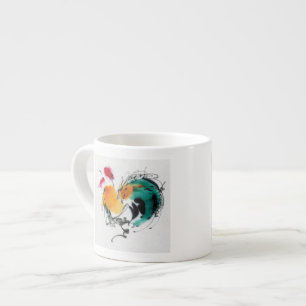 Färgrik tupp. Calligraphy och watercolor. Espressomugg
