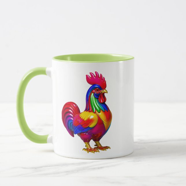 Färgrik Tupp Folkkonst Illustration Mugg (Vänster)