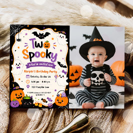 Färgrik Två Kusliga Halloween Födelsedagsfest Foto Inbjudningar