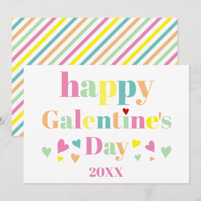 Färgrik typografi ränder Glad Galentines dag Julkort (Fram/baksida)