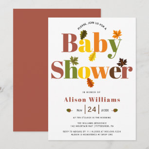 Färgrik typografi terrakotta höst baby shower inbjudningar