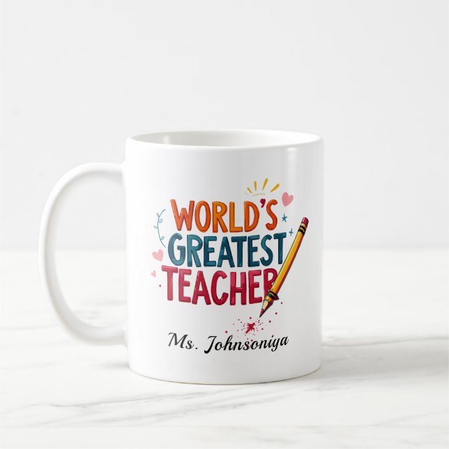 Färgrik typografi Världens bästa lärare Kaffemugg (Vänster)