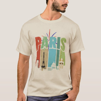 Färgrik typografisk illustration av Paris med T Shirt