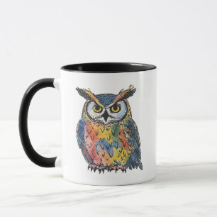 Färgrik Uggla Akvarell Mugg