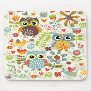Färgrik uggla- och blommalycklig Mousepad Musmatta