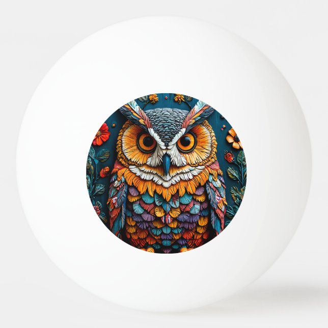 Färgrik Ugglekonst Med Invecklad Detalj Pingisboll (Framsidan)