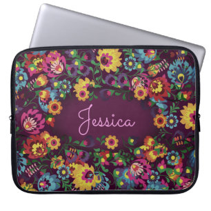 Färgrik upptagen blommönster lila personlig laptop fodral