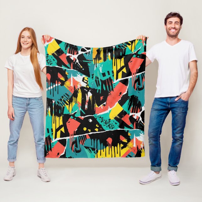 Färgrik urban graffiti-mönster (13) fleecefilt (På plats)