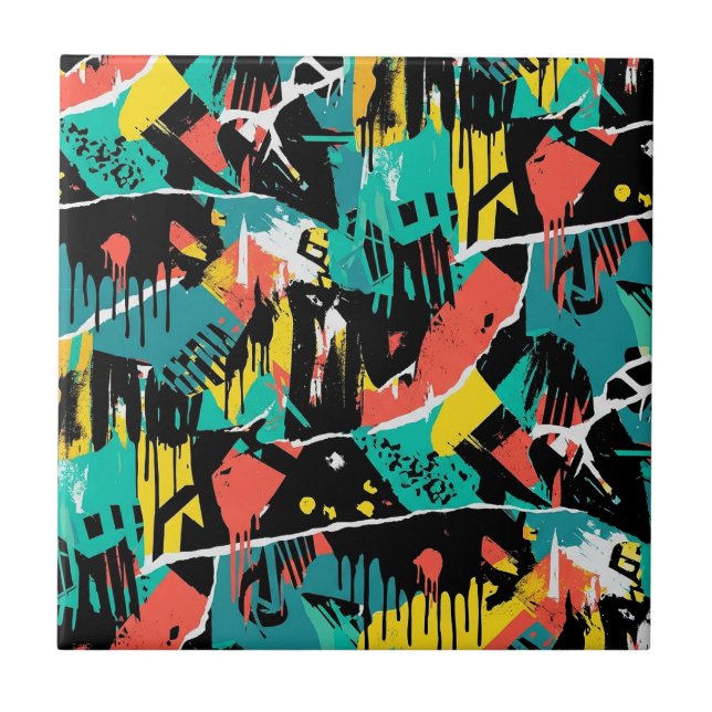 Färgrik urban graffiti-mönster (13) kakelplatta (Framsidan)