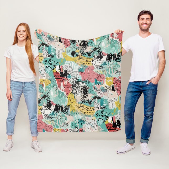 Färgrik urban graffiti-mönster (2) fleecefilt (På plats)